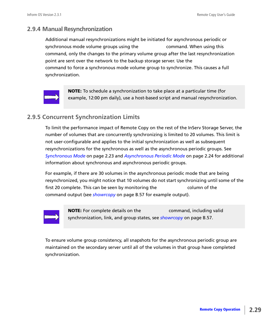 4 manual resynchronization, 5 concurrent synchronization limits, Manual resynchronization | Concurrent synchronization limits | HP 3PAR Remote Copy Software User Manual | Page 45 / 344