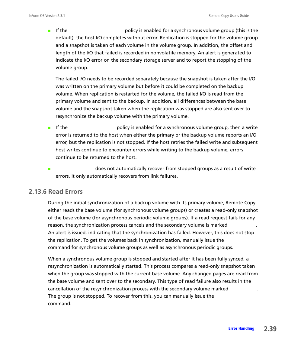 6 read errors, Read errors | HP 3PAR Remote Copy Software User Manual | Page 55 / 344