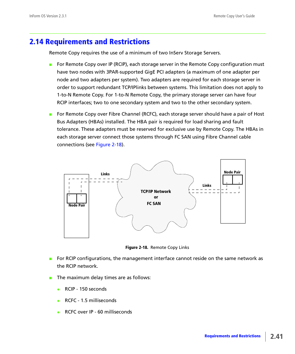 14 requirements and restrictions, Requirements and restrictions | HP 3PAR Remote Copy Software User Manual | Page 57 / 344