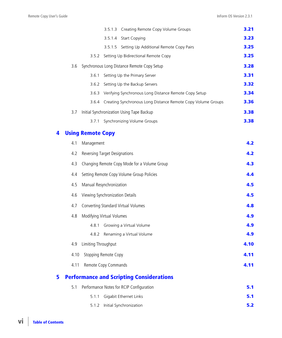 4using remote copy, 5performance and scripting considerations | HP 3PAR Remote Copy Software User Manual | Page 6 / 344