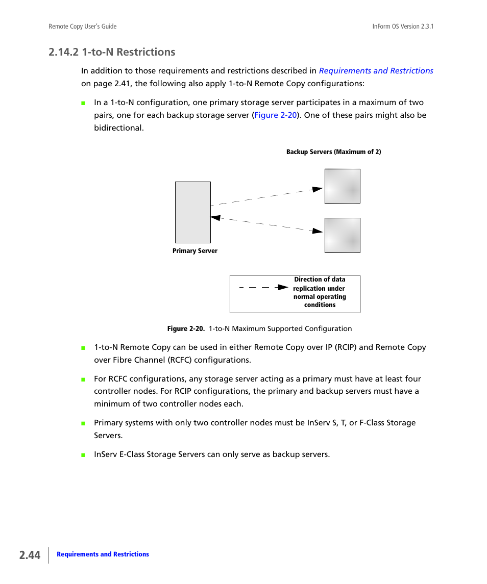 2 1-to-n restrictions, To-n restrictions | HP 3PAR Remote Copy Software User Manual | Page 60 / 344