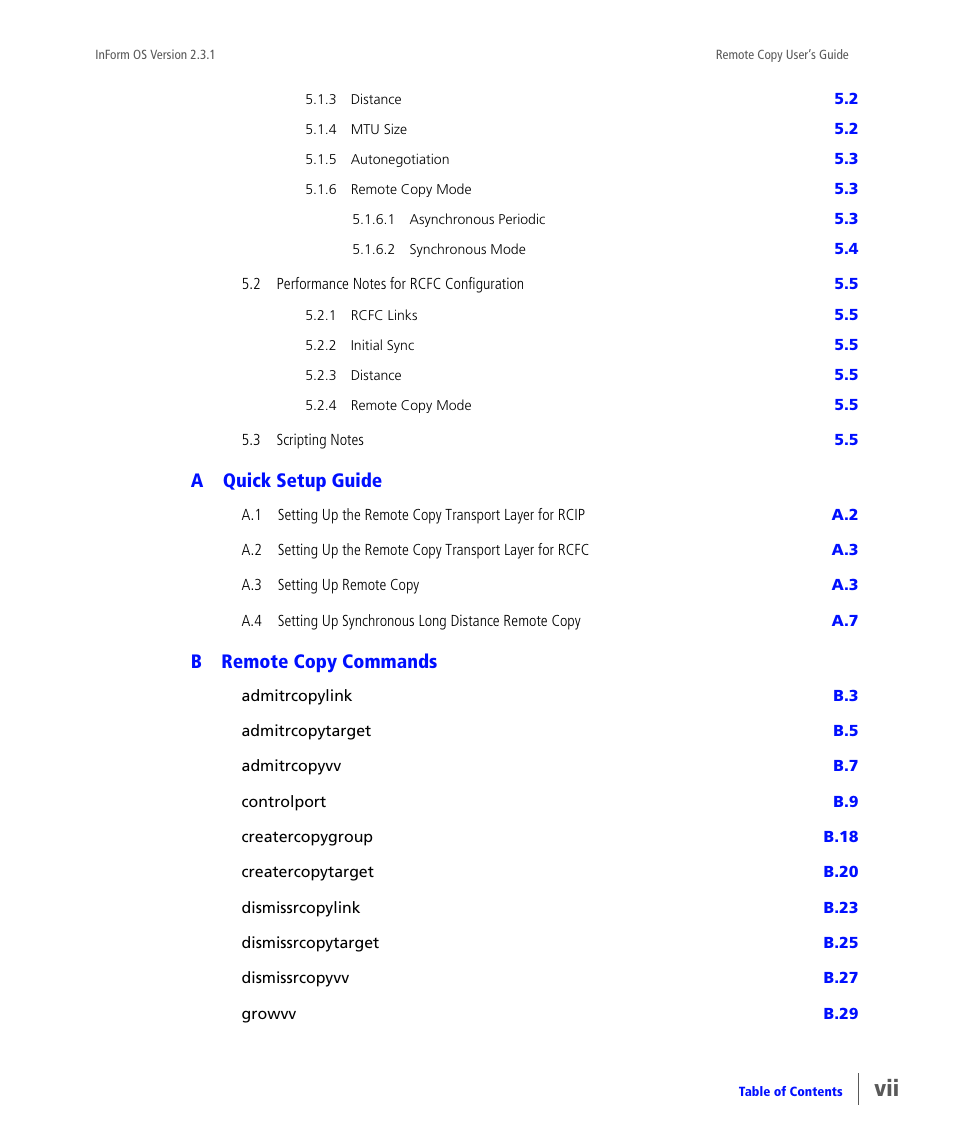 Aquick setup guide, Bremote copy commands | HP 3PAR Remote Copy Software User Manual | Page 7 / 344