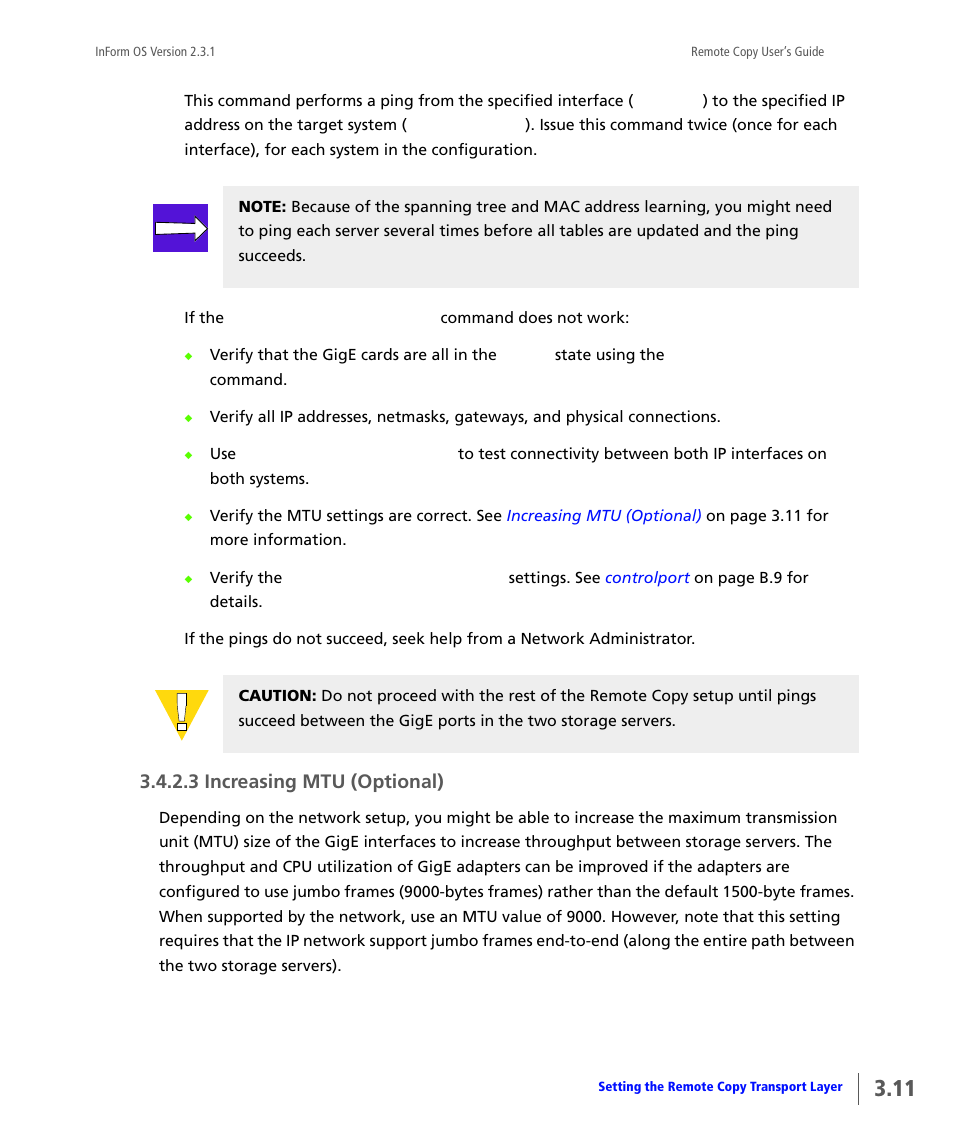 Increasing mtu (optional), 3 increasing mtu (optional) | HP 3PAR Remote Copy Software User Manual | Page 73 / 344