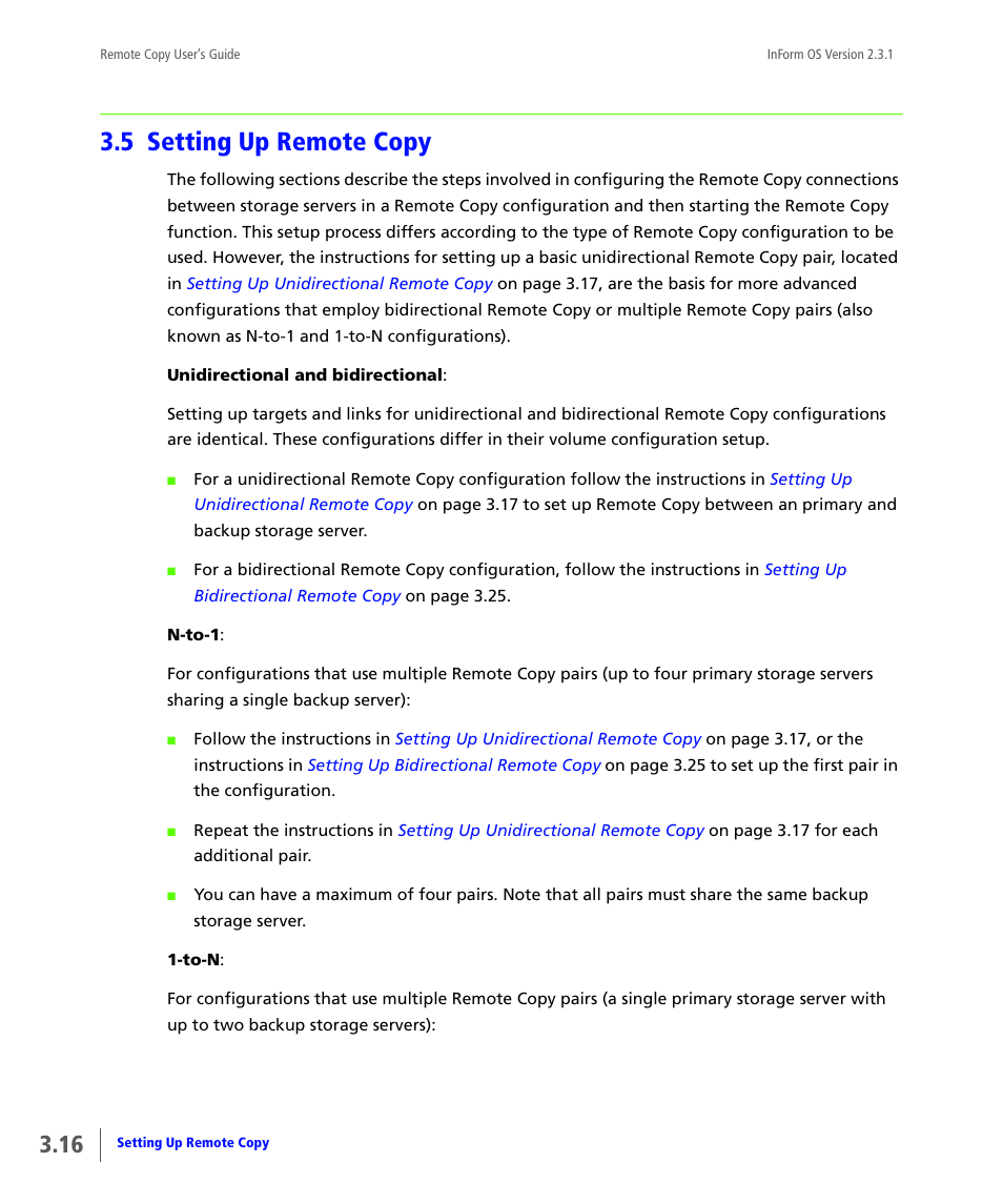 5 setting up remote copy, Setting up remote copy, Copy setup described in | Setting up, Remote copy | HP 3PAR Remote Copy Software User Manual | Page 78 / 344