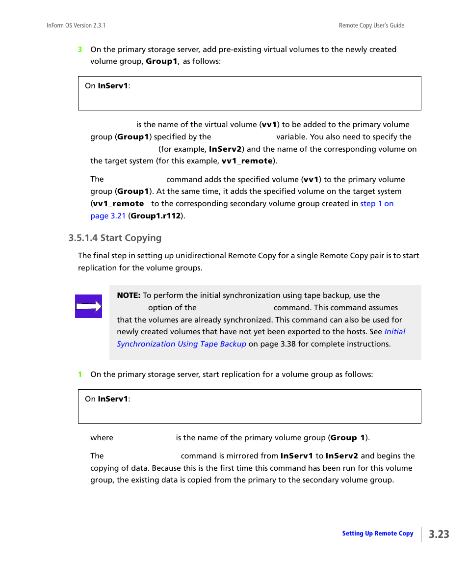 Start copying, 4 start copying | HP 3PAR Remote Copy Software User Manual | Page 85 / 344