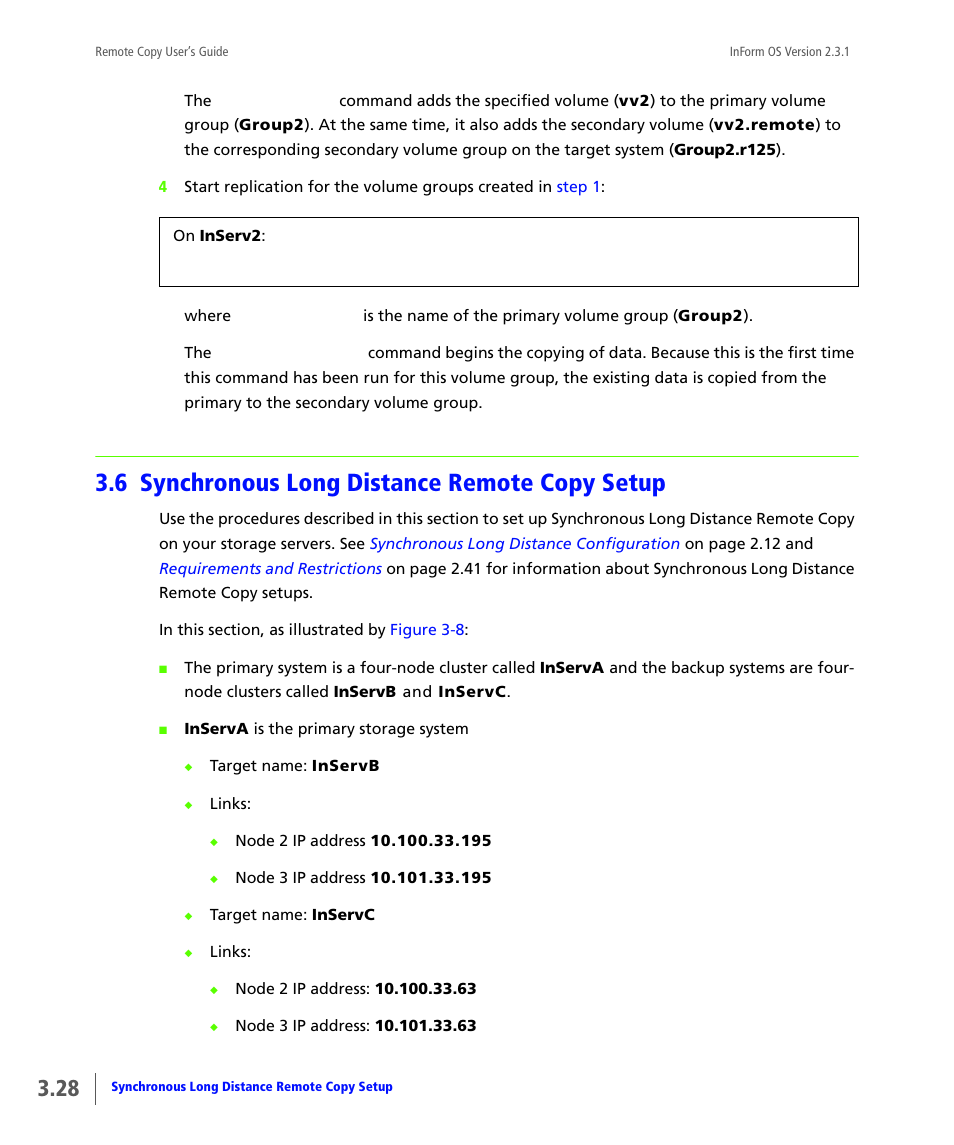 6 synchronous long distance remote copy setup, Synchronous long distance remote copy setup | HP 3PAR Remote Copy Software User Manual | Page 90 / 344