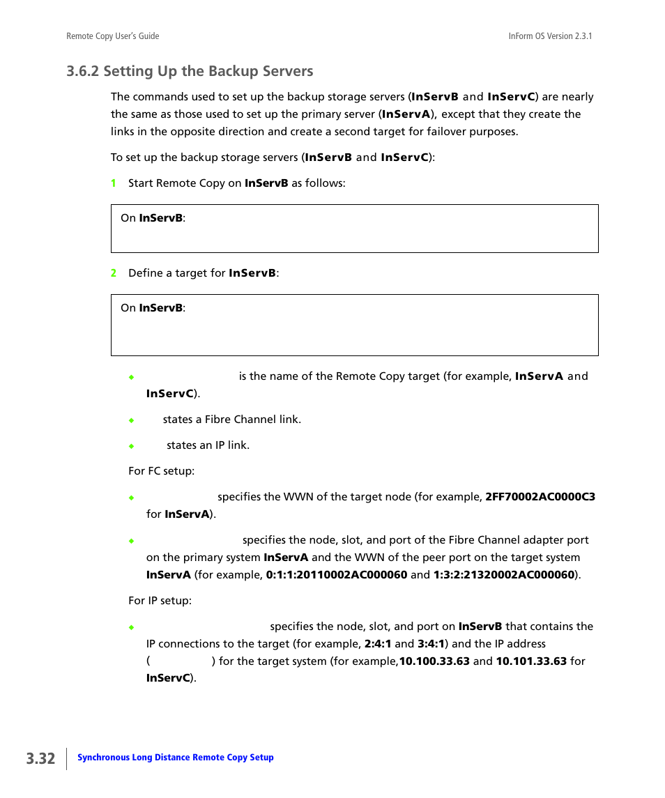 2 setting up the backup servers, Setting up the backup servers | HP 3PAR Remote Copy Software User Manual | Page 94 / 344