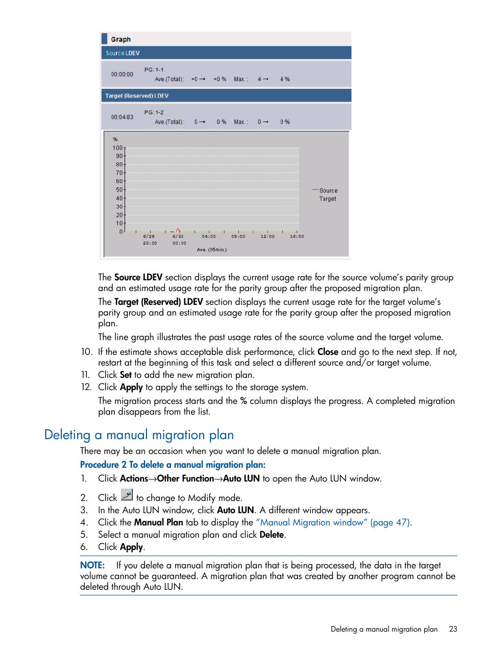 Deleting a manual migration plan | HP XP P9000 Auto LUN Software User Manual | Page 23 / 66