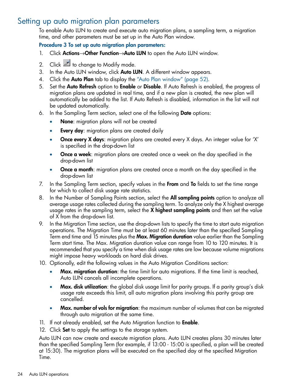 Setting up auto migration plan parameters | HP XP P9000 Auto LUN Software User Manual | Page 24 / 66