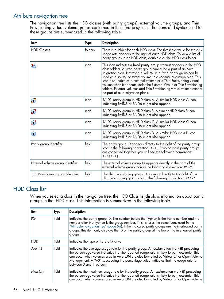 Attribute navigation tree, Hdd class list, Attribute navigation tree hdd class list | HP XP P9000 Auto LUN Software User Manual | Page 56 / 66