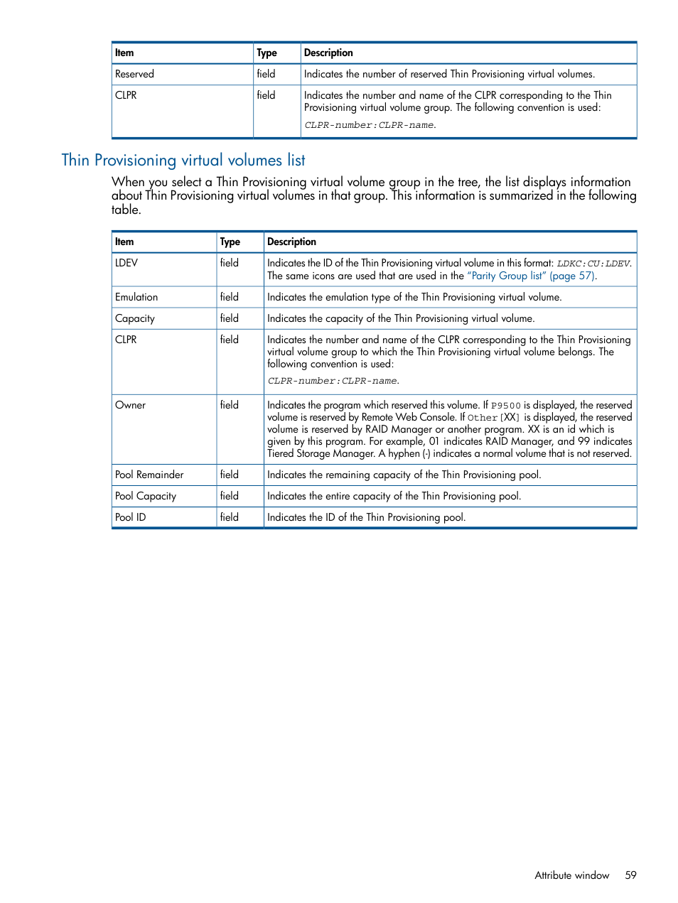 Thin provisioning virtual volumes list | HP XP P9000 Auto LUN Software User Manual | Page 59 / 66