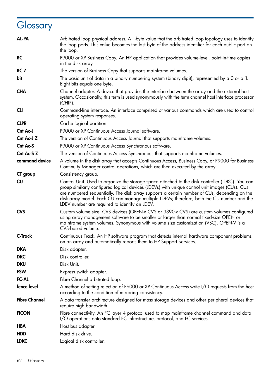 Glossary | HP XP P9000 Auto LUN Software User Manual | Page 62 / 66