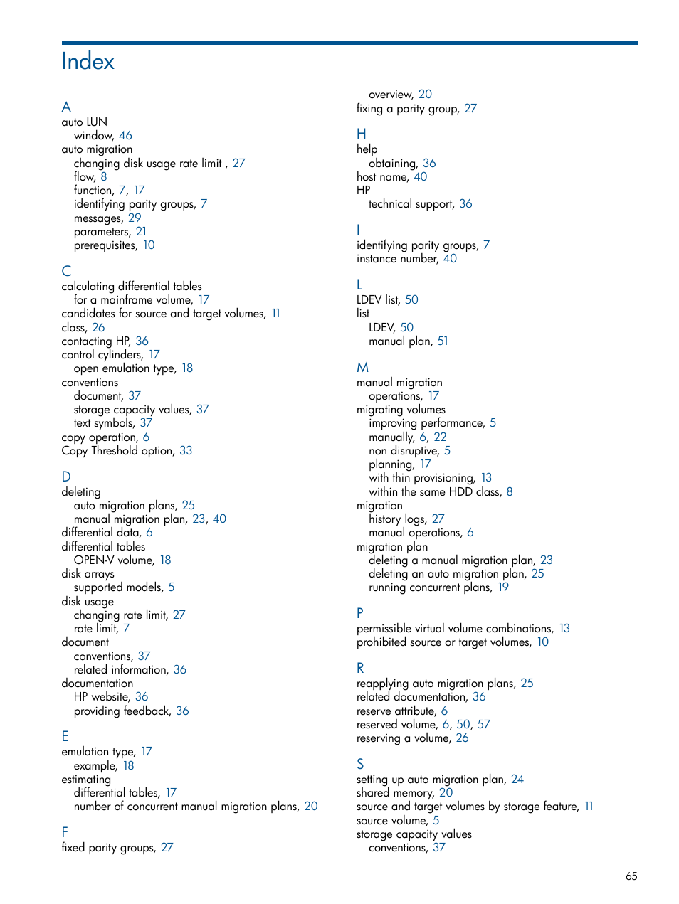 Index | HP XP P9000 Auto LUN Software User Manual | Page 65 / 66