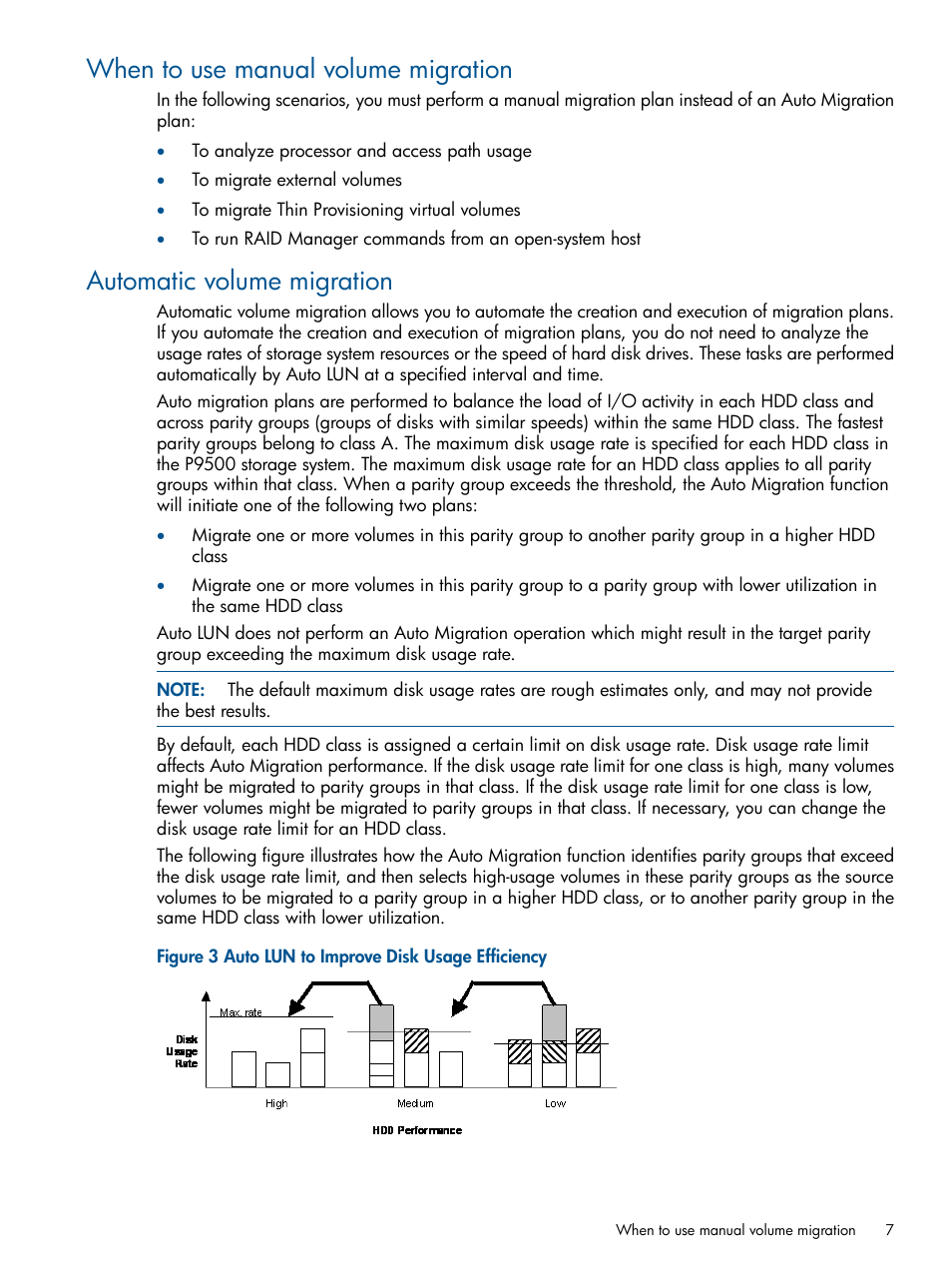 When to use manual volume migration, Automatic volume migration | HP XP P9000 Auto LUN Software User Manual | Page 7 / 66