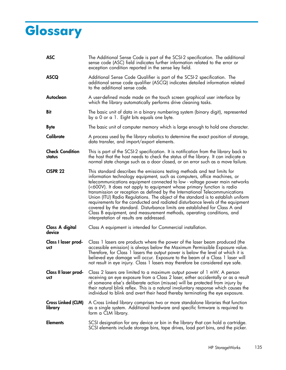 Glossary | HP ESL E-series Tape Libraries User Manual | Page 135 / 141