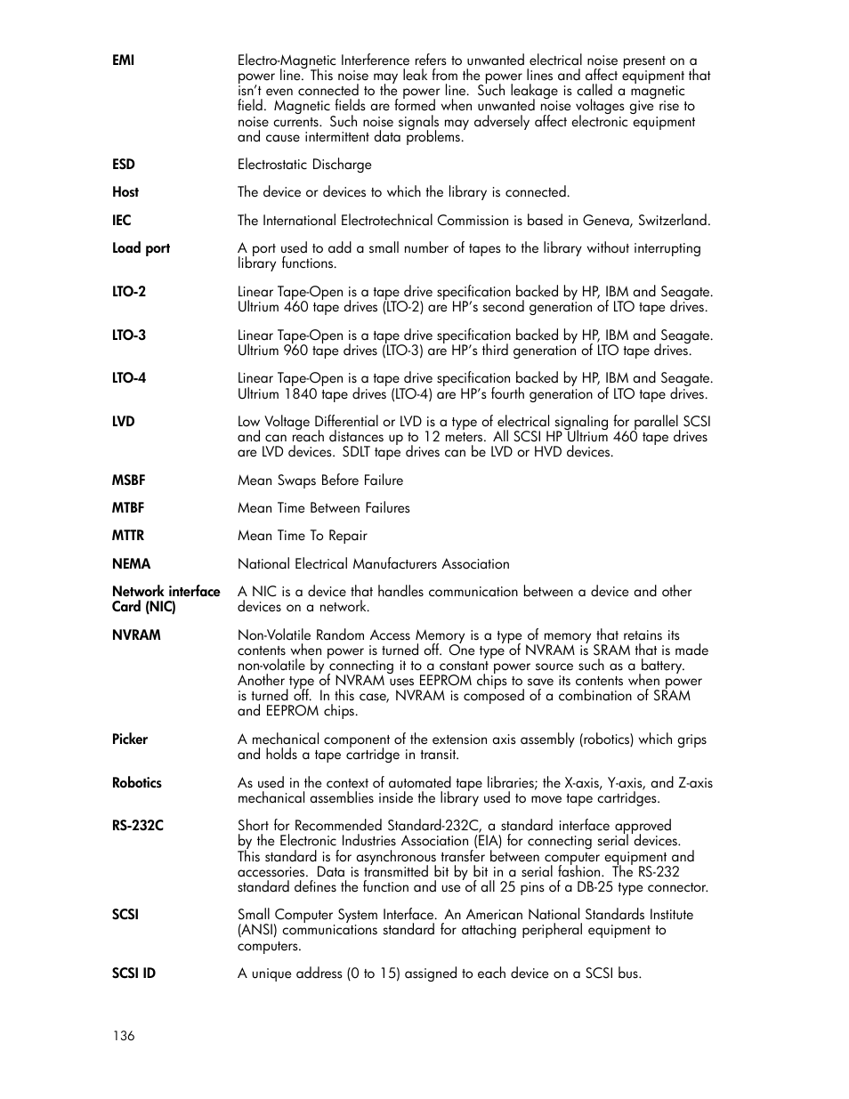 HP ESL E-series Tape Libraries User Manual | Page 136 / 141