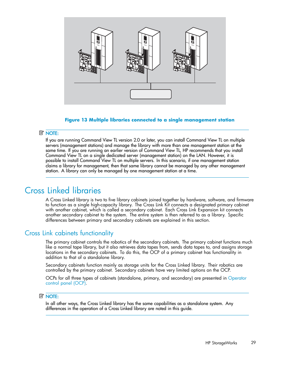 Cross linked libraries, Cross link cabinets functionality | HP ESL E-series Tape Libraries User Manual | Page 29 / 141