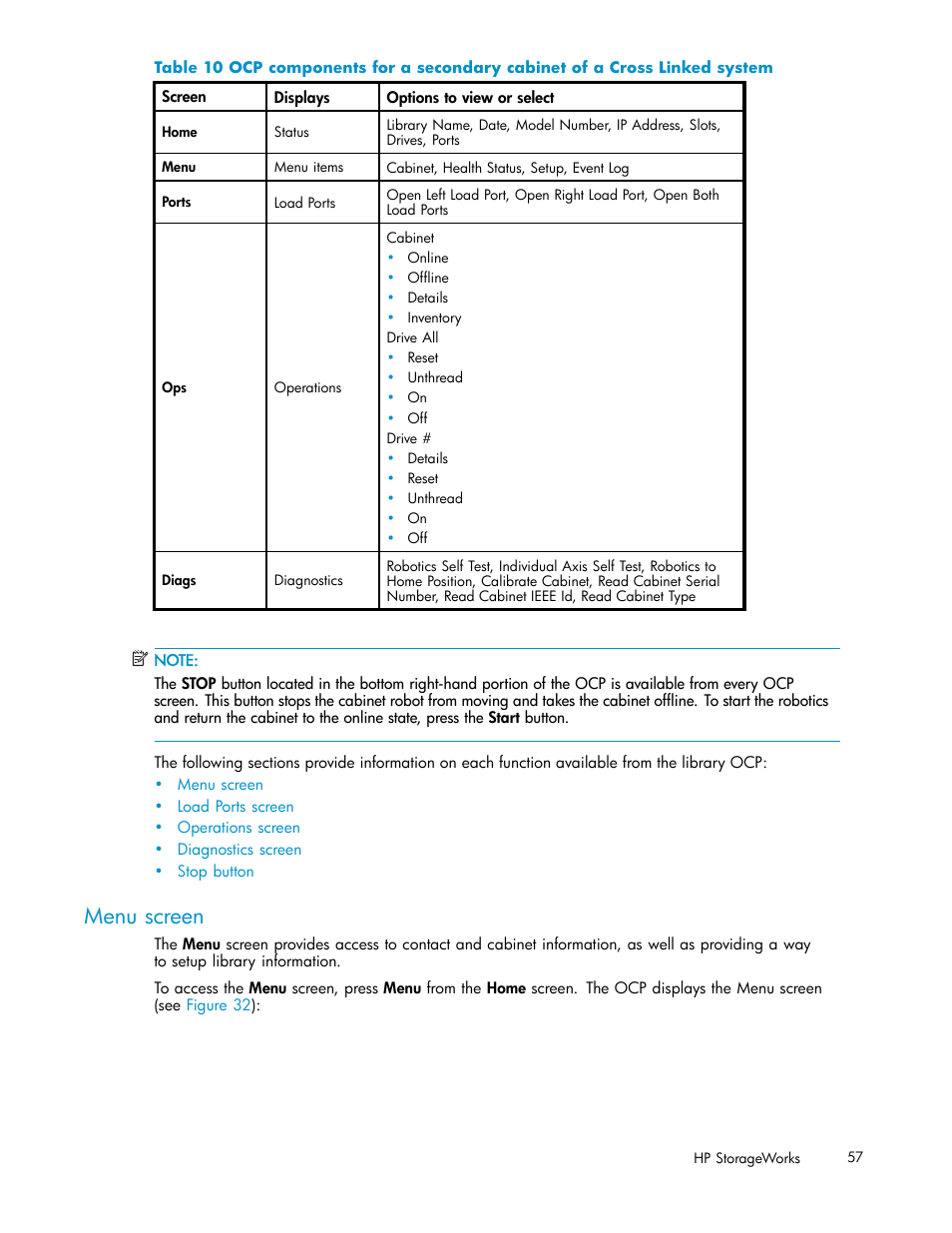 Menu screen | HP ESL E-series Tape Libraries User Manual | Page 57 / 141