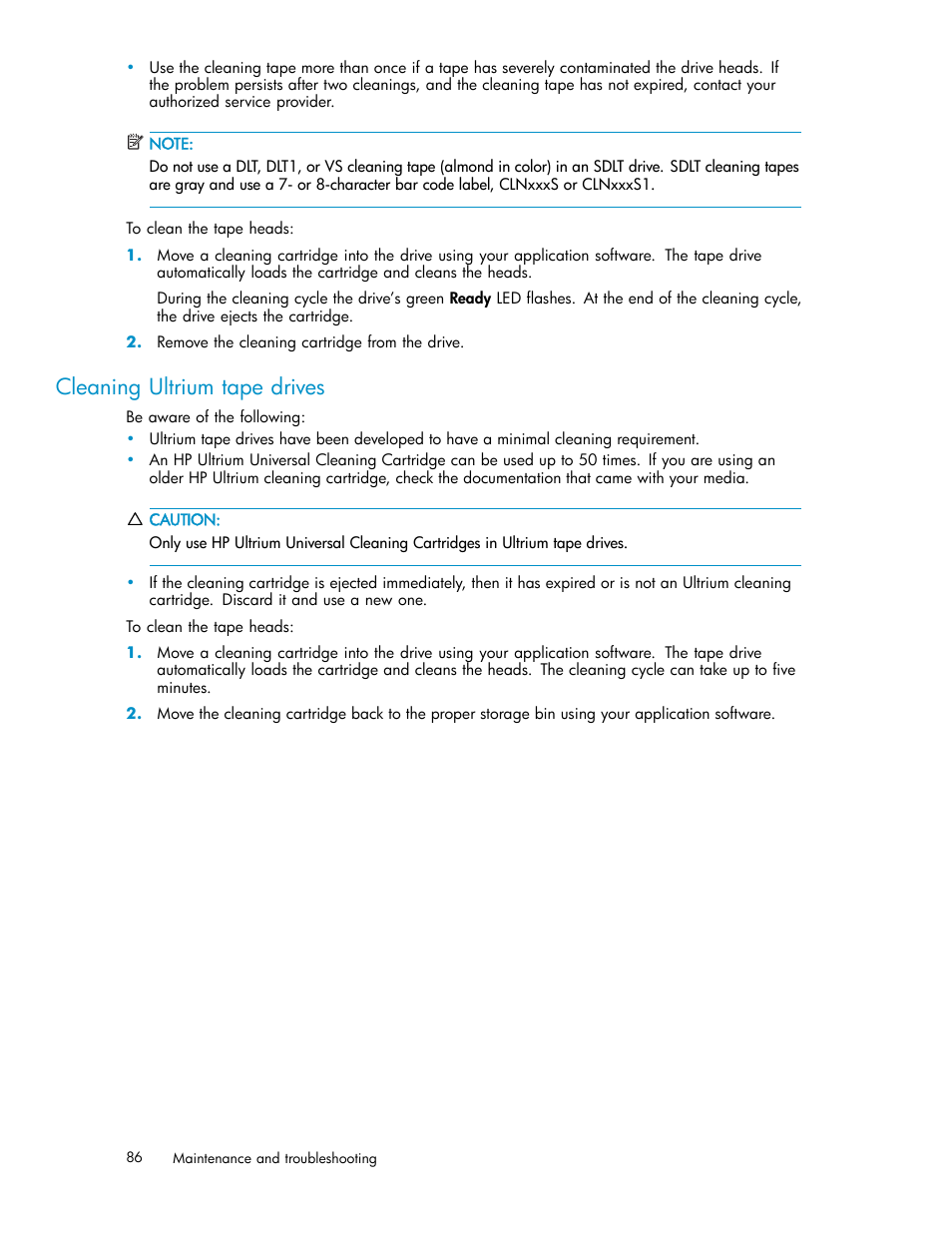 Cleaning ultrium tape drives | HP ESL E-series Tape Libraries User Manual | Page 86 / 141
