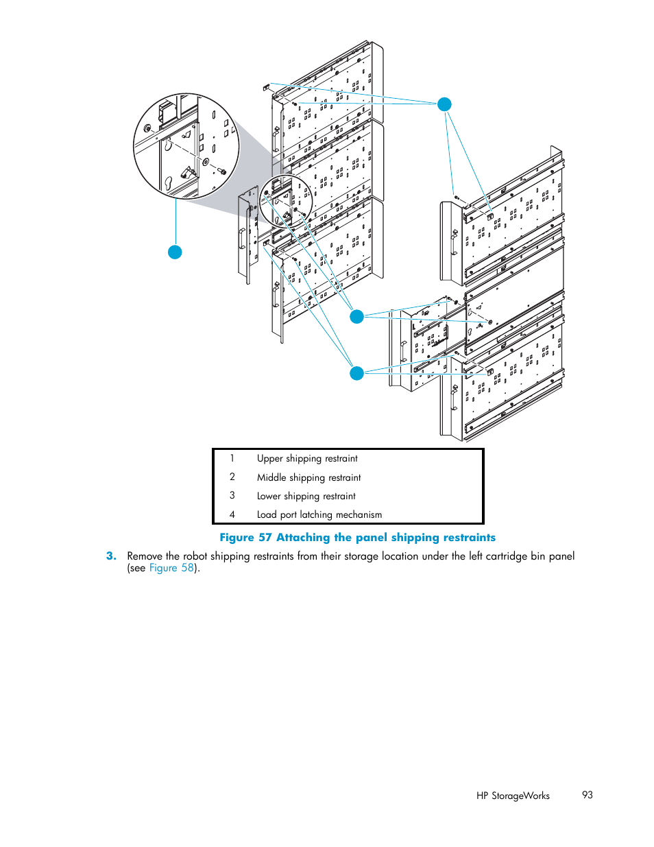 57 attaching the panel shipping restraints, Figure 57 | HP ESL E-series Tape Libraries User Manual | Page 93 / 141