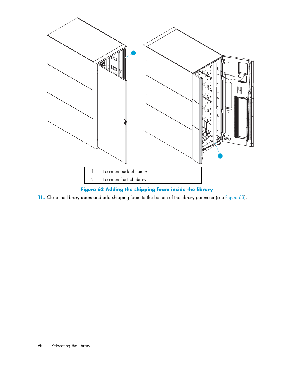 62 adding the shipping foam inside the library | HP ESL E-series Tape Libraries User Manual | Page 98 / 141