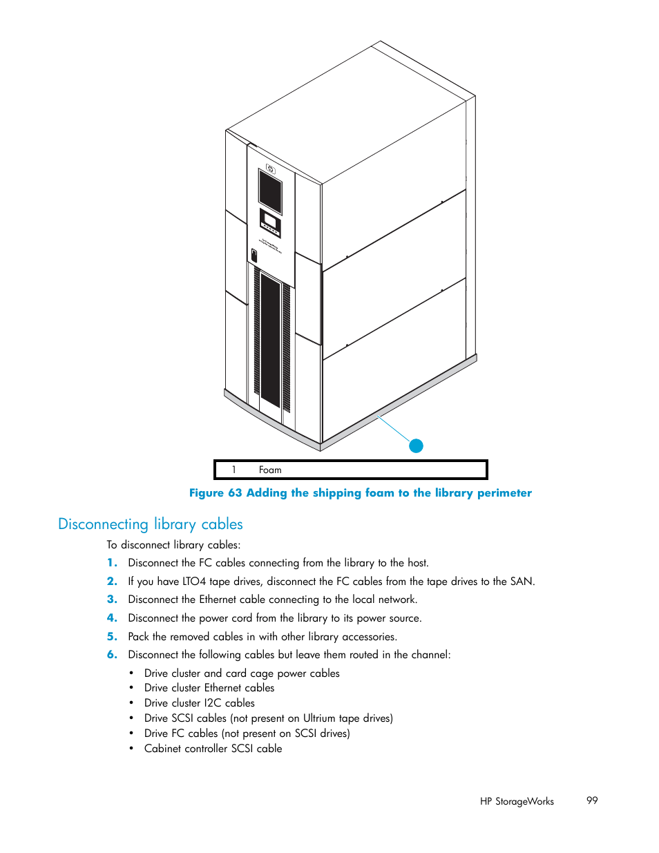 Disconnecting library cables | HP ESL E-series Tape Libraries User Manual | Page 99 / 141