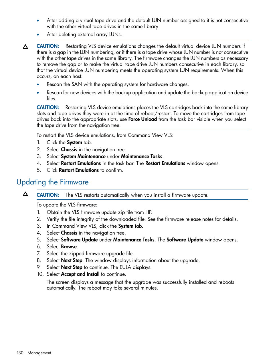 Updating the firmware | HP 9000 Virtual Library System User Manual | Page 130 / 258