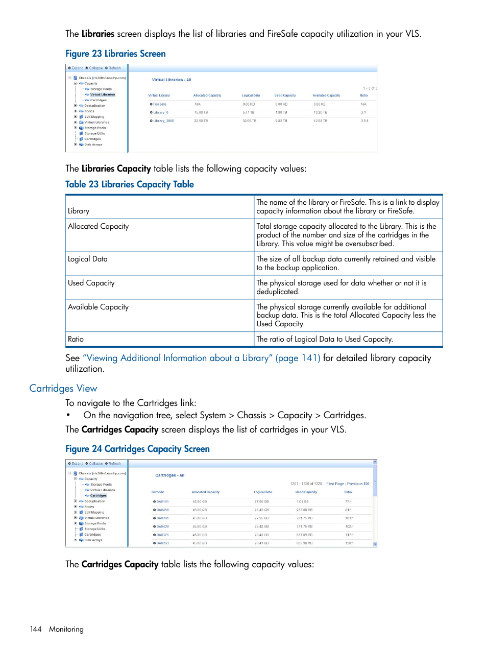 Cartridges view | HP 9000 Virtual Library System User Manual | Page 144 / 258