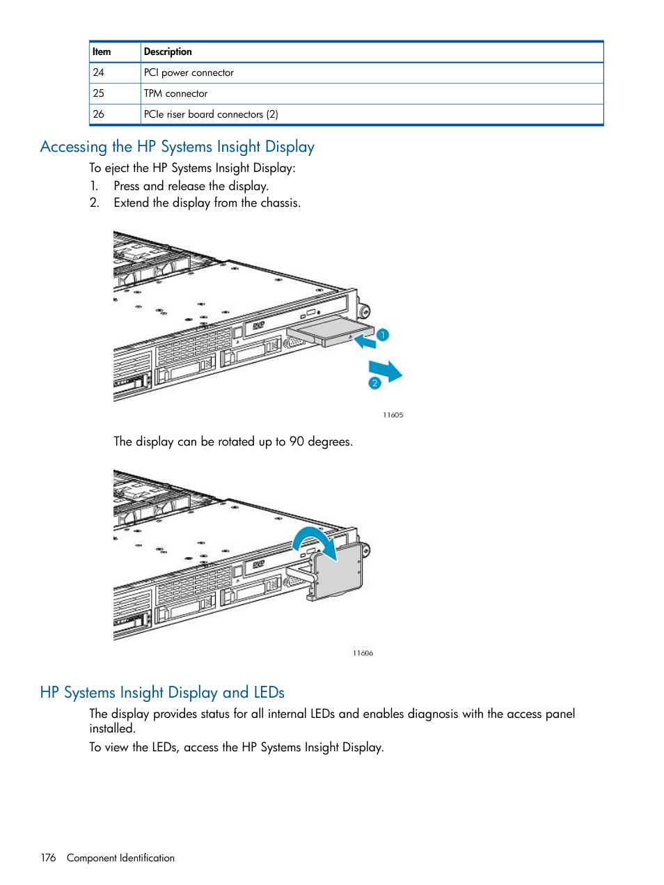 Accessing the hp systems insight display, Hp systems insight display and leds | HP 9000 Virtual Library System User Manual | Page 176 / 258