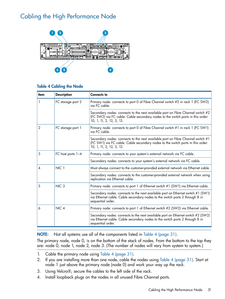 Cabling the high performance node | HP 9000 Virtual Library System User Manual | Page 31 / 258