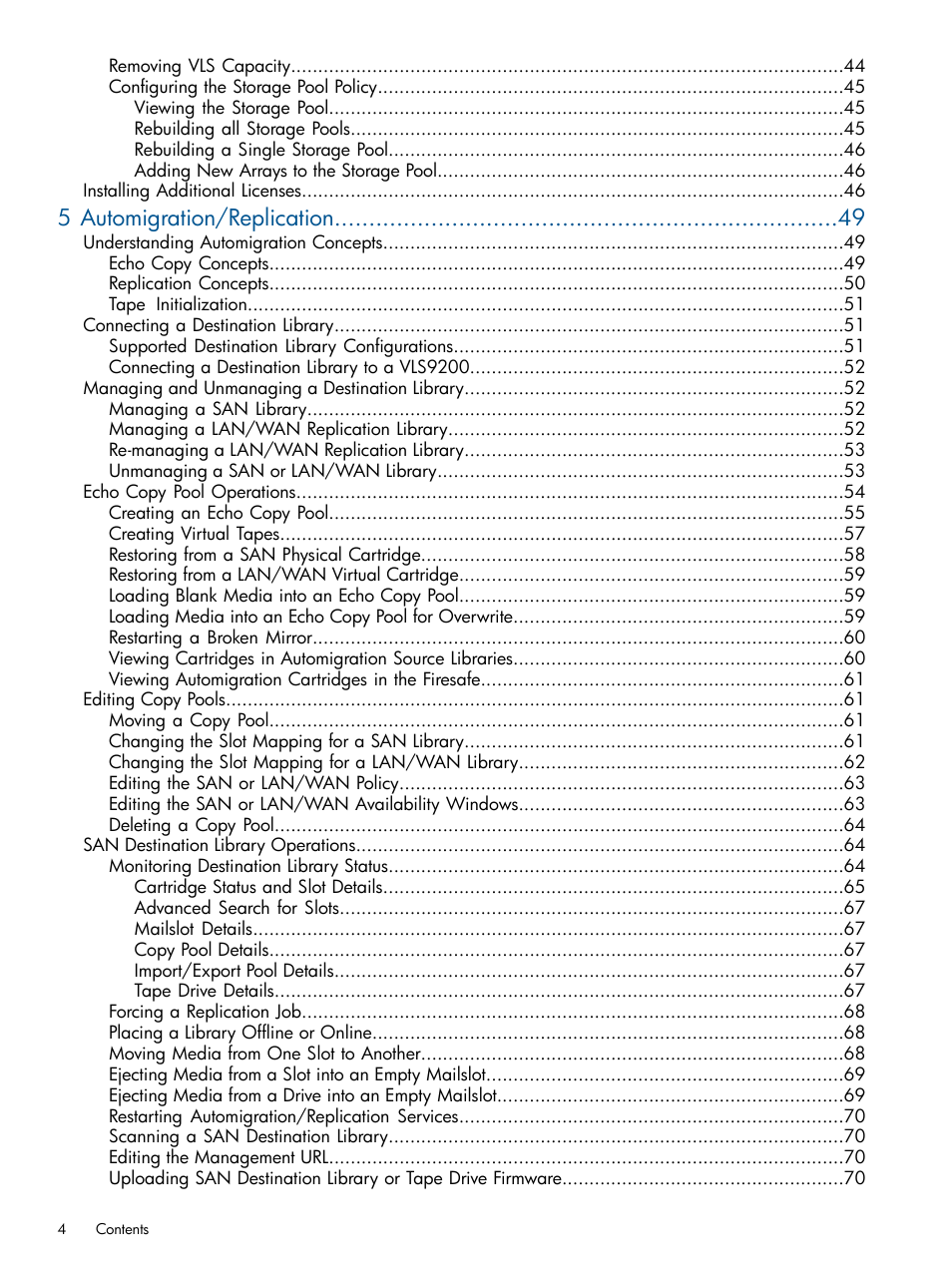 5 automigration/replication | HP 9000 Virtual Library System User Manual | Page 4 / 258