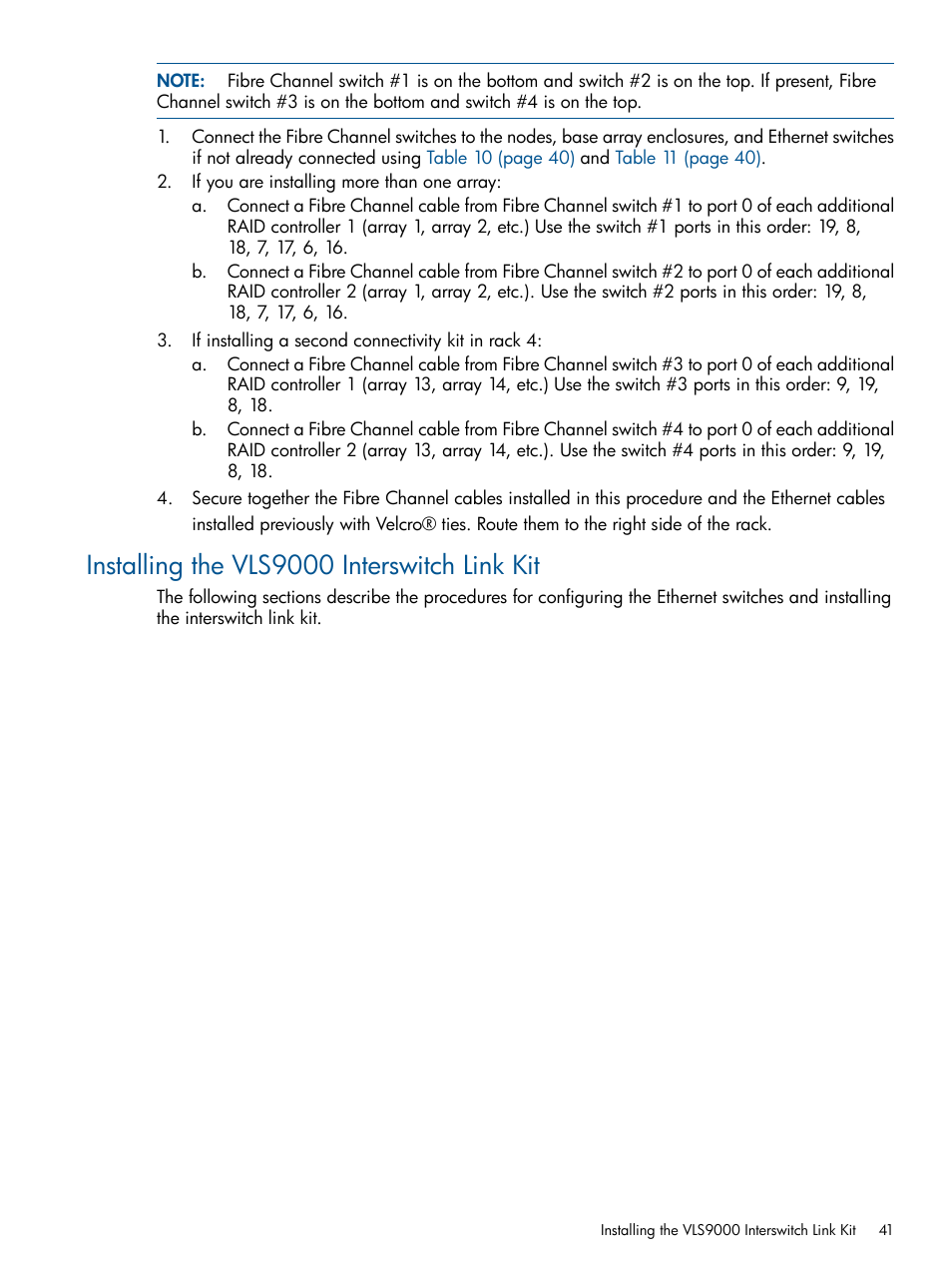 Installing the vls9000 interswitch link kit | HP 9000 Virtual Library System User Manual | Page 41 / 258