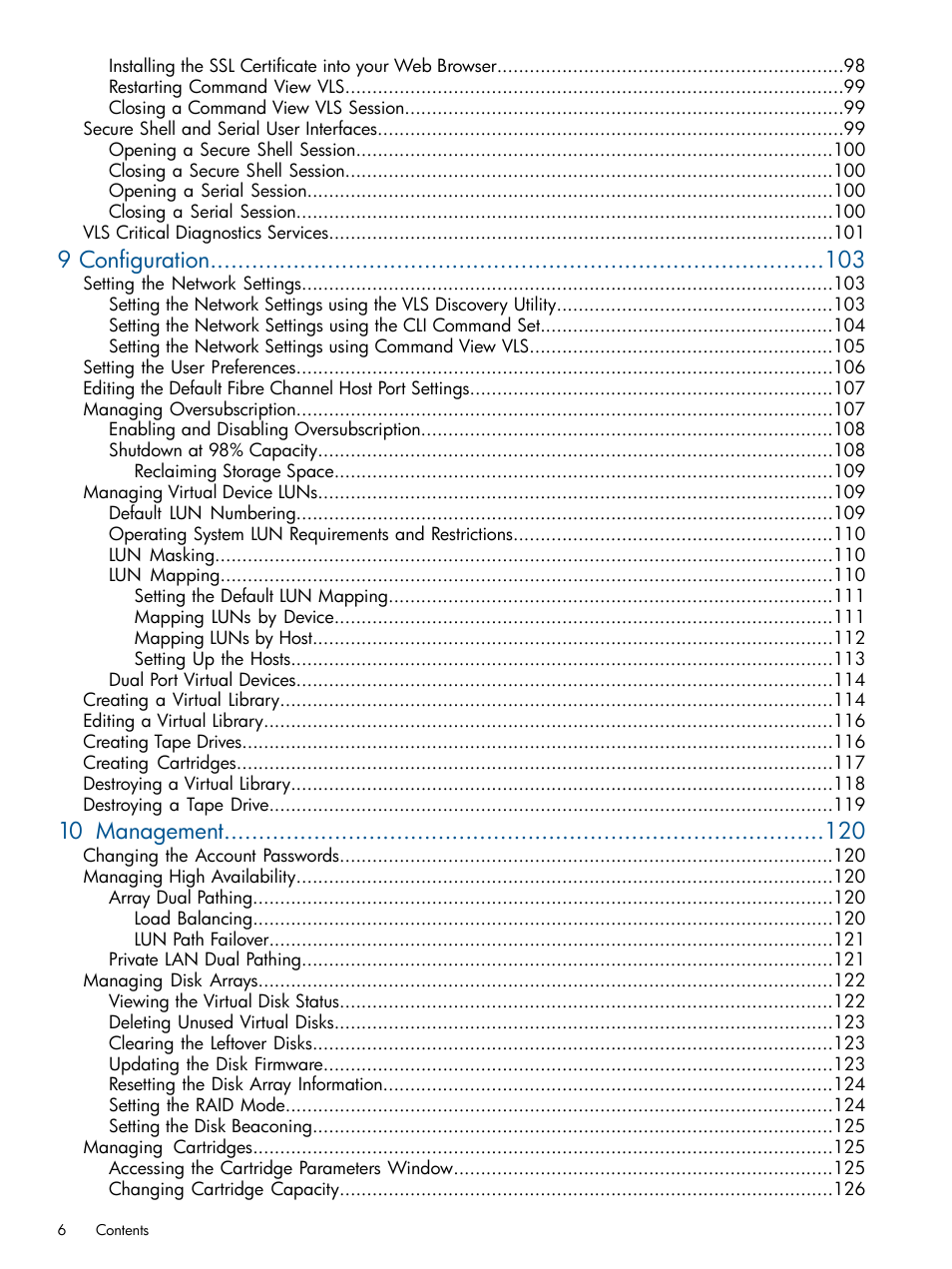 9 configuration, 10 management | HP 9000 Virtual Library System User Manual | Page 6 / 258