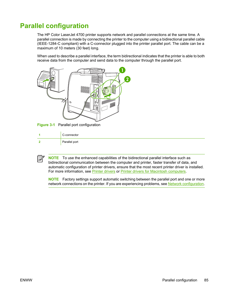 Parallel configuration | HP Color LaserJet 4700 Printer series User Manual | Page 101 / 330