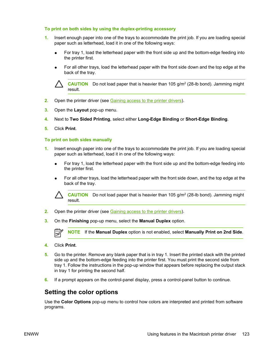 Setting the color options | HP Color LaserJet 4700 Printer series User Manual | Page 139 / 330