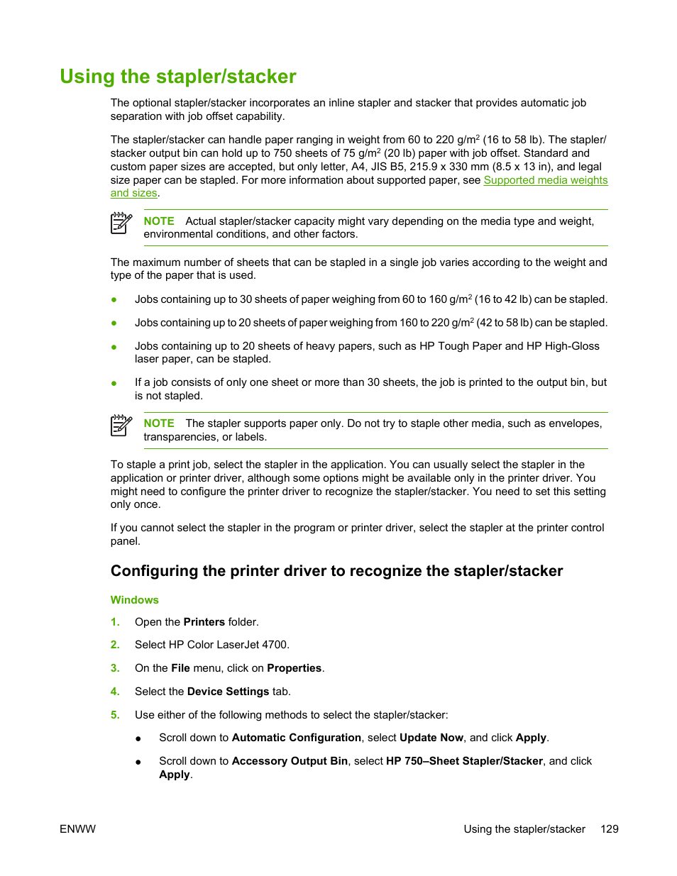 Using the stapler/stacker | HP Color LaserJet 4700 Printer series User Manual | Page 145 / 330