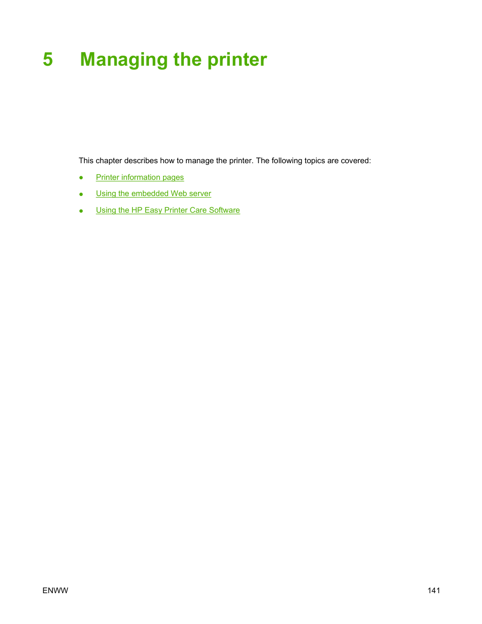 Managing the printer, 5 managing the printer, 5managing the printer | HP Color LaserJet 4700 Printer series User Manual | Page 157 / 330