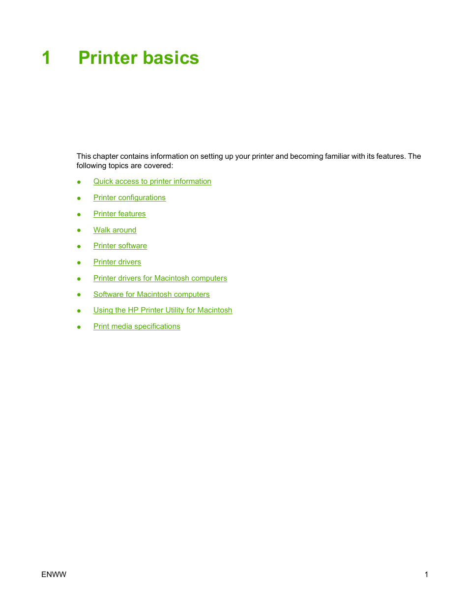 Printer basics, 1 printer basics, 1printer basics | HP Color LaserJet 4700 Printer series User Manual | Page 17 / 330
