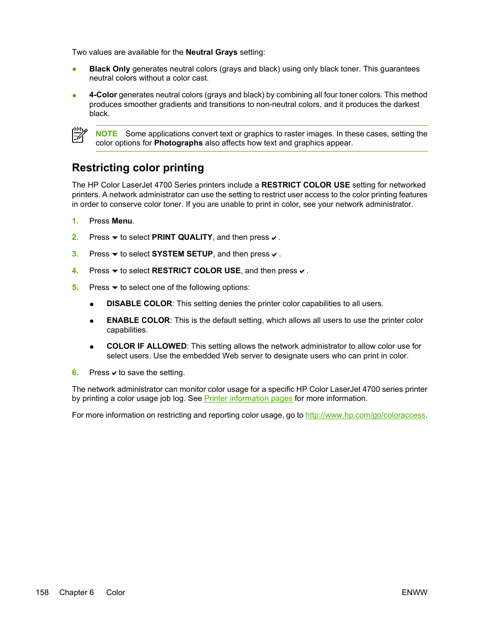 Restricting color printing | HP Color LaserJet 4700 Printer series User Manual | Page 174 / 330