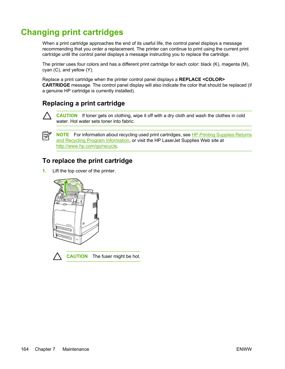 Changing print cartridges, Replacing a print cartridge, To replace the print cartridge | HP Color LaserJet 4700 Printer series User Manual | Page 180 / 330