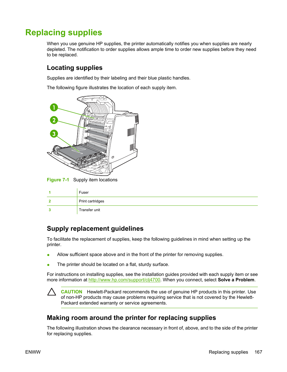 Replacing supplies, Locating supplies, Supply replacement guidelines | HP Color LaserJet 4700 Printer series User Manual | Page 183 / 330