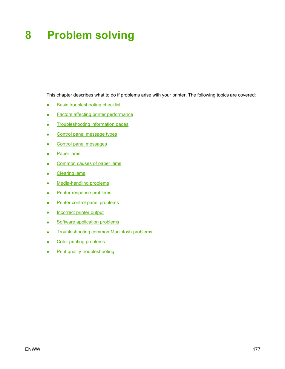 Problem solving, 8 problem solving, 8problem solving | HP Color LaserJet 4700 Printer series User Manual | Page 193 / 330
