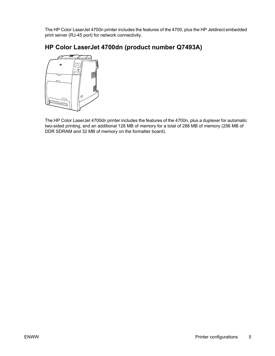 Hp color laserjet 4700dn (product number q7493a) | HP Color LaserJet 4700 Printer series User Manual | Page 21 / 330