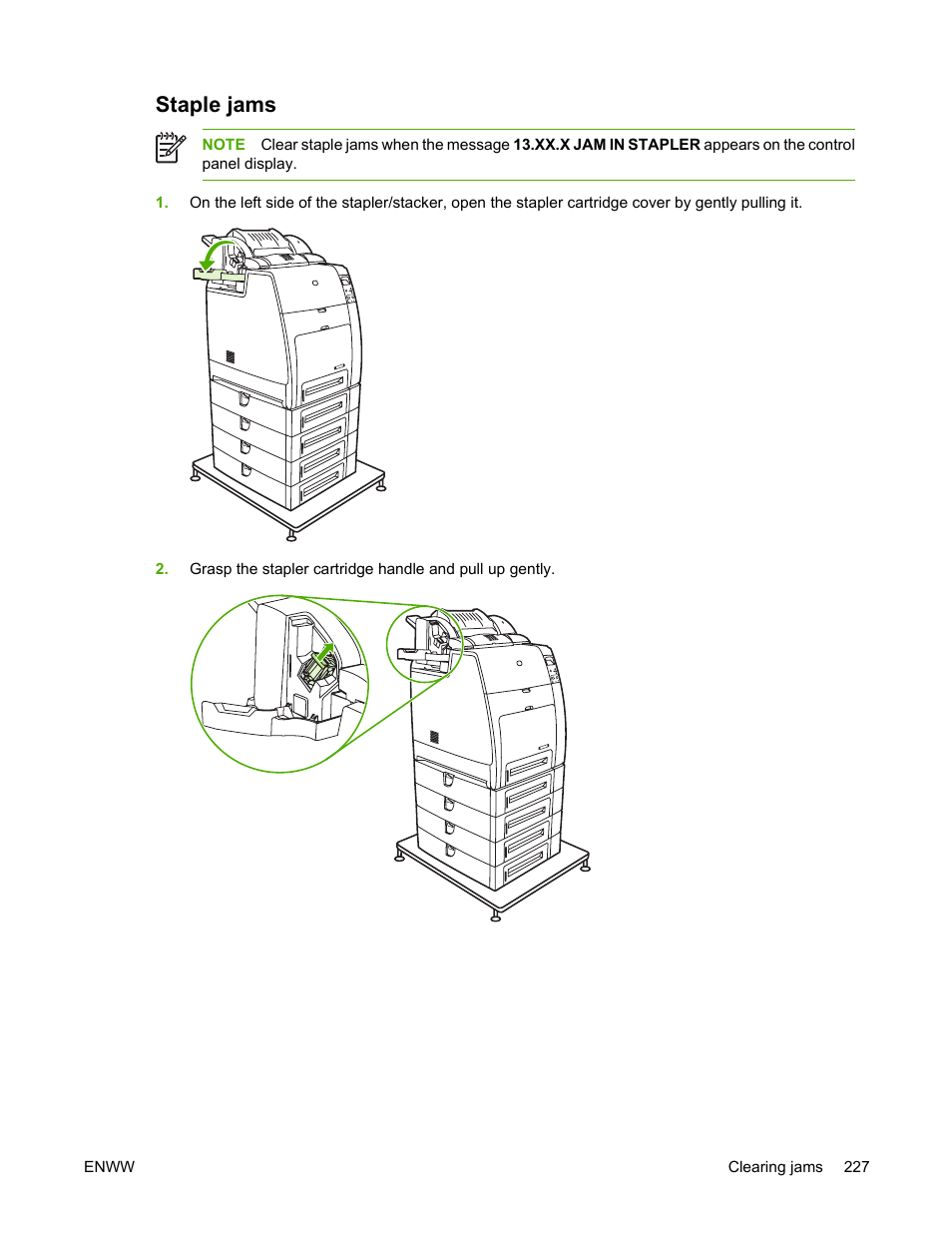 Staple jams | HP Color LaserJet 4700 Printer series User Manual | Page 243 / 330