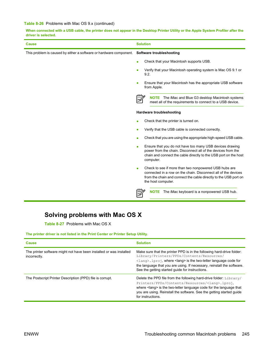 Solving problems with mac os x | HP Color LaserJet 4700 Printer series User Manual | Page 261 / 330