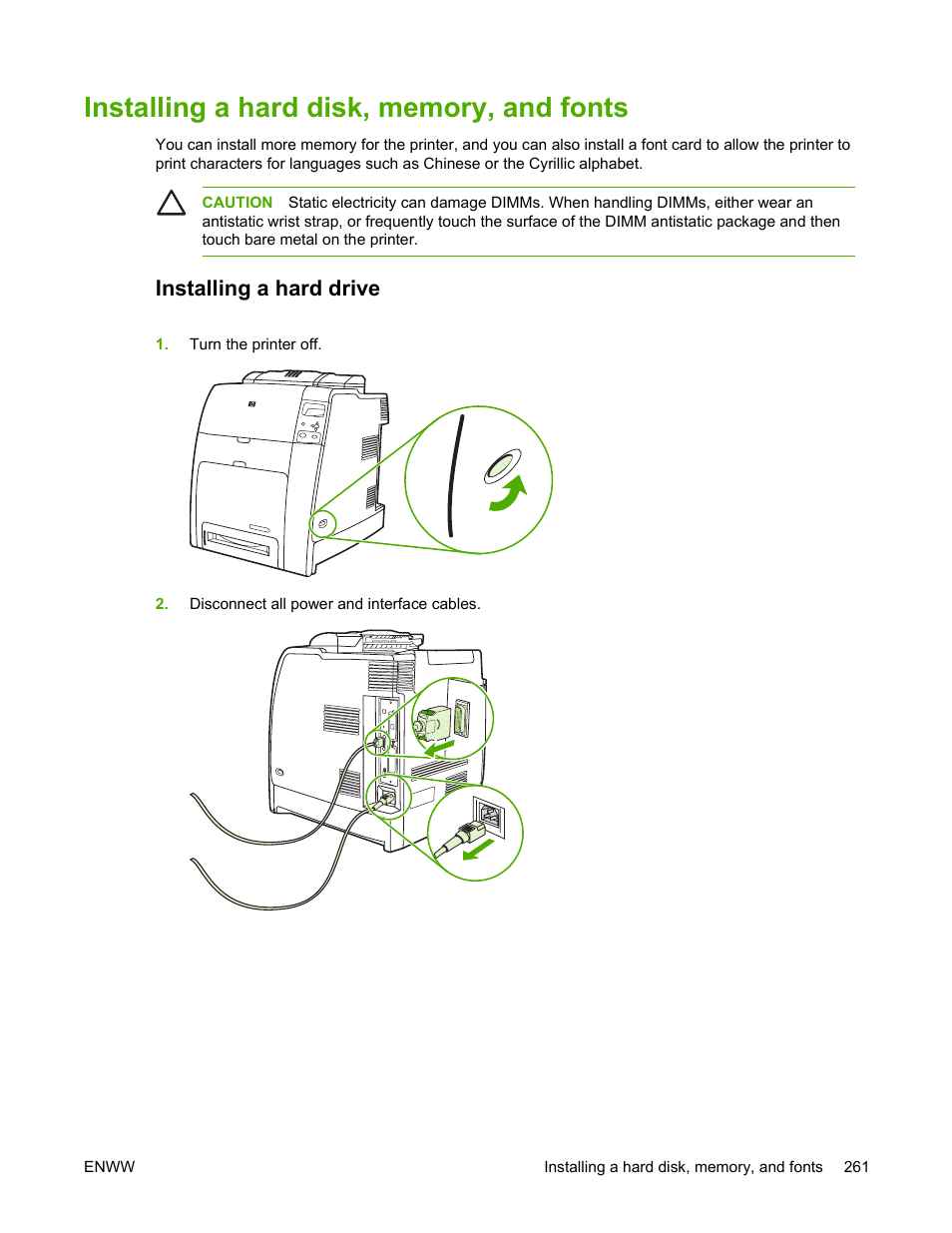 Installing a hard disk, memory, and fonts, Installing a hard drive | HP Color LaserJet 4700 Printer series User Manual | Page 277 / 330