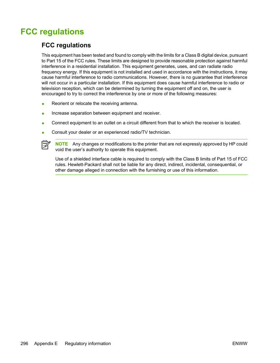 Fcc regulations | HP Color LaserJet 4700 Printer series User Manual | Page 312 / 330
