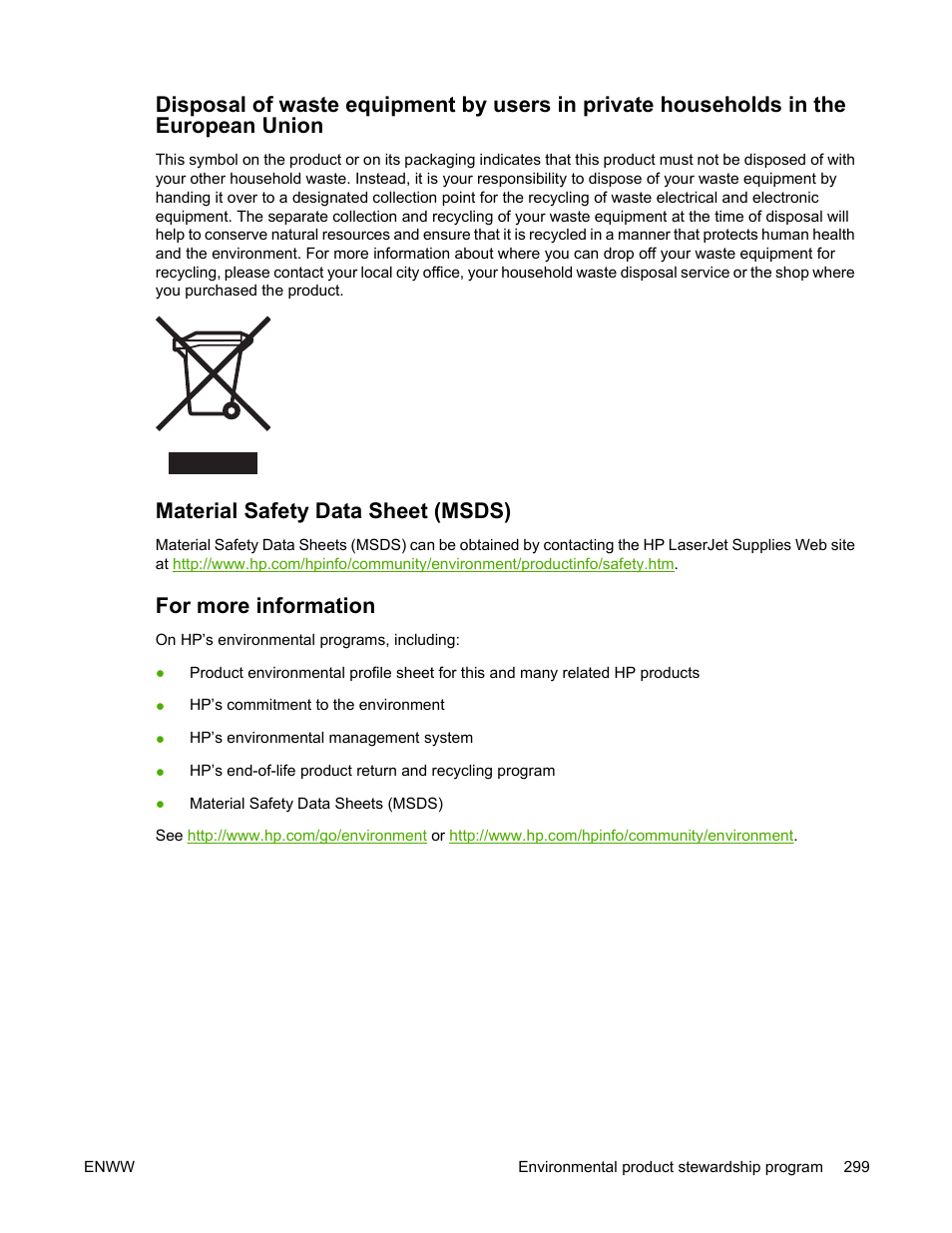 Material safety data sheet (msds), For more information | HP Color LaserJet 4700 Printer series User Manual | Page 315 / 330