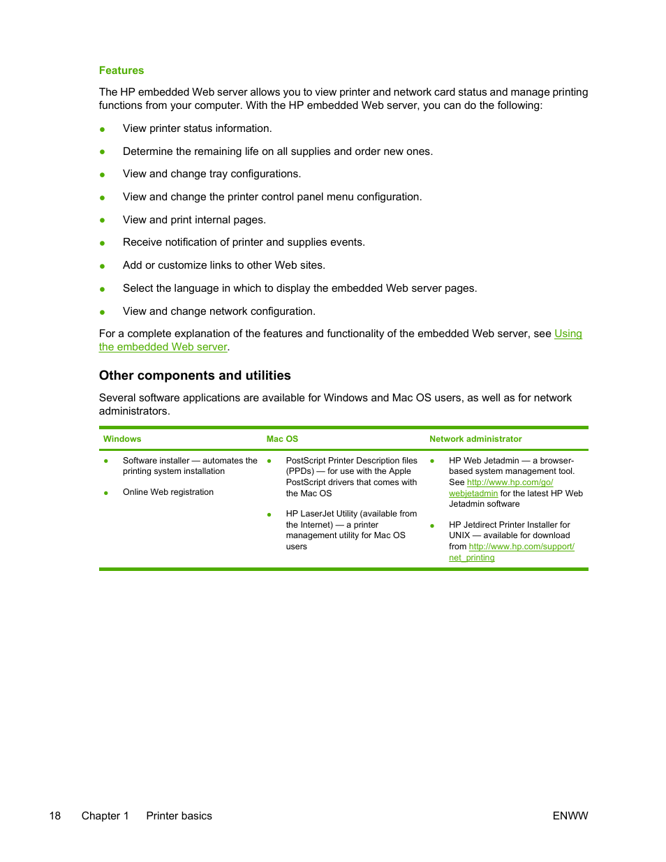 Features, Other components and utilities | HP Color LaserJet 4700 Printer series User Manual | Page 34 / 330