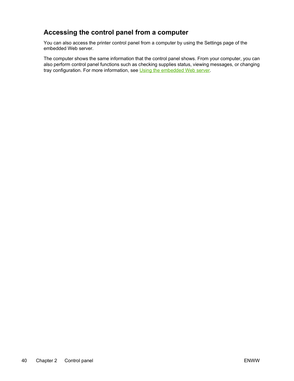 Accessing the control panel from a computer | HP Color LaserJet 4700 Printer series User Manual | Page 56 / 330